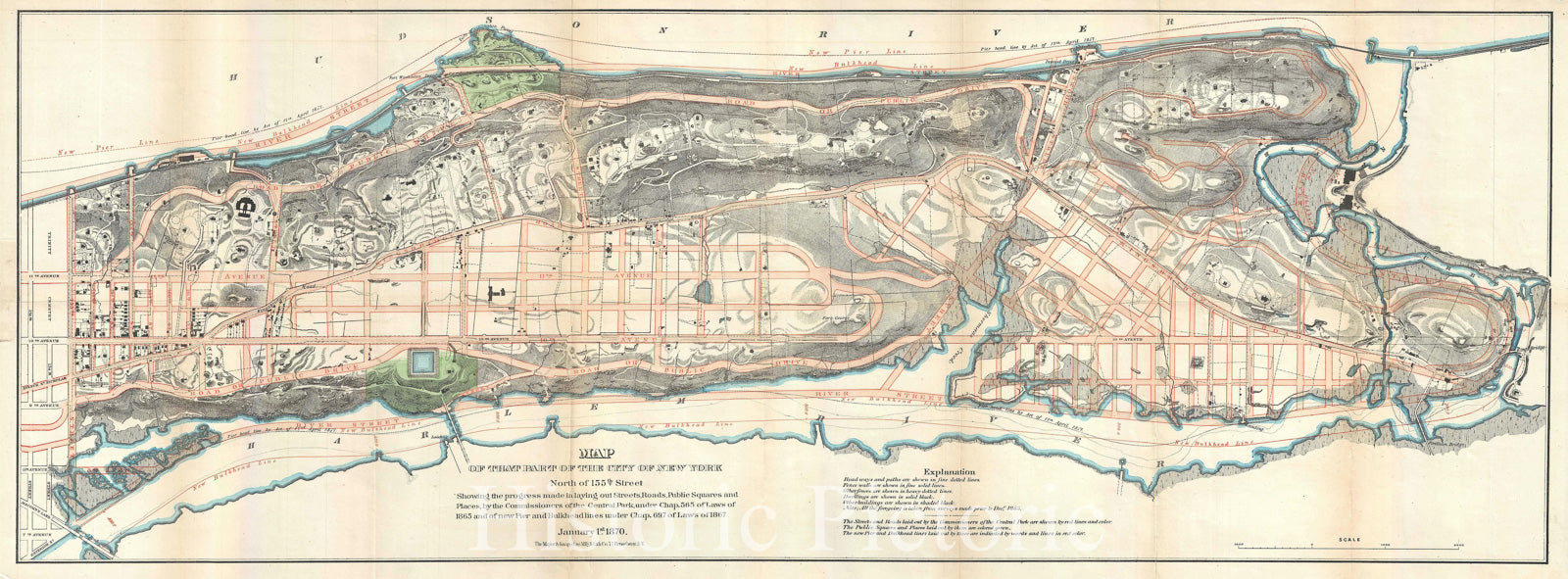 Historic Map : Northern Manhattan " New York City ": Harlem, Washington Heights, Inwood, Knapp, 1870, Vintage Wall Art