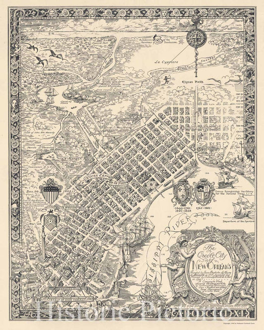 Historic Map : Curtis Pictorial Map of New Orleans, Louisiana, 1930, Vintage Wall Art