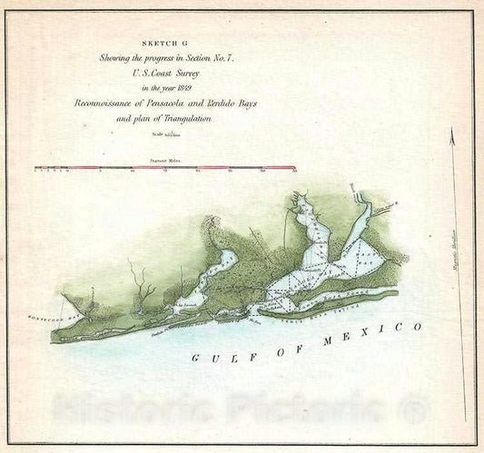 Historic Map : Northwest Florida Gulf Coast, U.S. Coast Survey, 1849, Vintage Wall Art