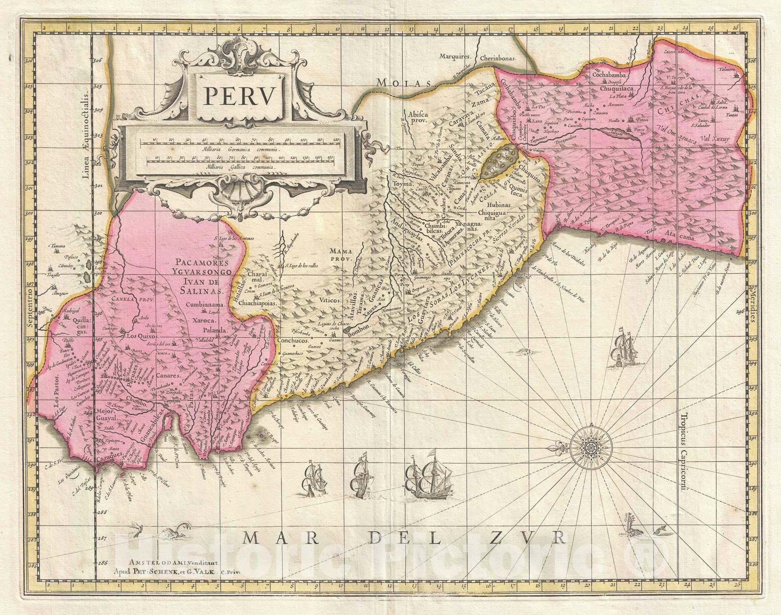 Historic Map : Peru, Schenk and Valk, 1700, Vintage Wall Art