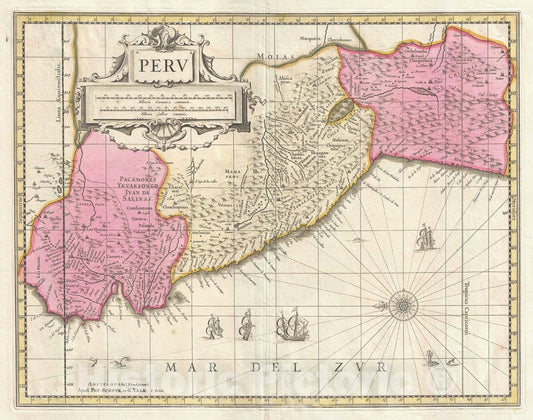 Historic Map : Peru, Schenk and Valk, 1700, Vintage Wall Art