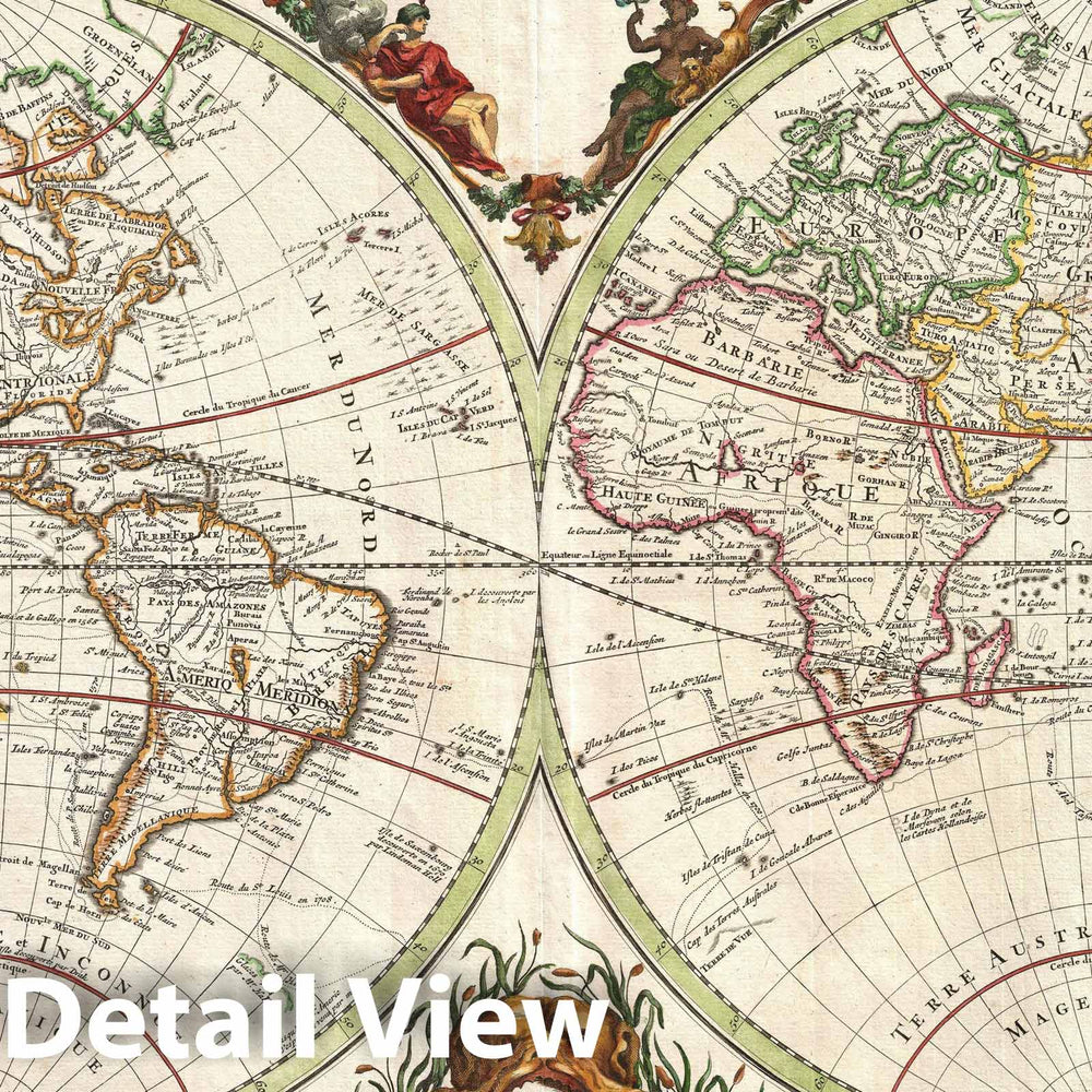 Historic Map : The World in Hemispheres, De L'Isle, 1730, Vintage Wall Art