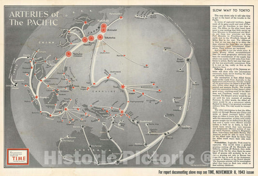 Historic Map : Chapin Pictorial Map of The Pacific Fortified Positions During World War II, 1943, Vintage Wall Art