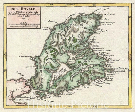 Historic Map : Cape Breton Island, Canada, Vaugondy, 1749, Vintage Wall Art