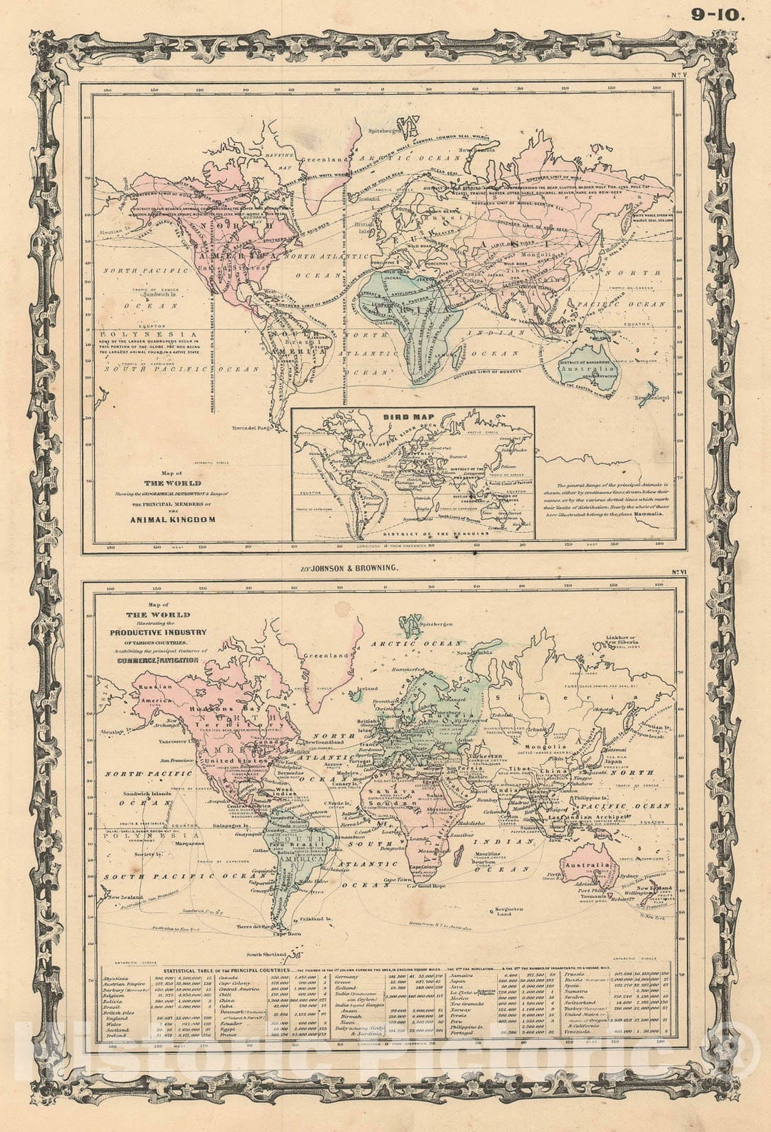 Historic Map : The World's Industry and Animals, Johnson, 1861, Vintage Wall Art