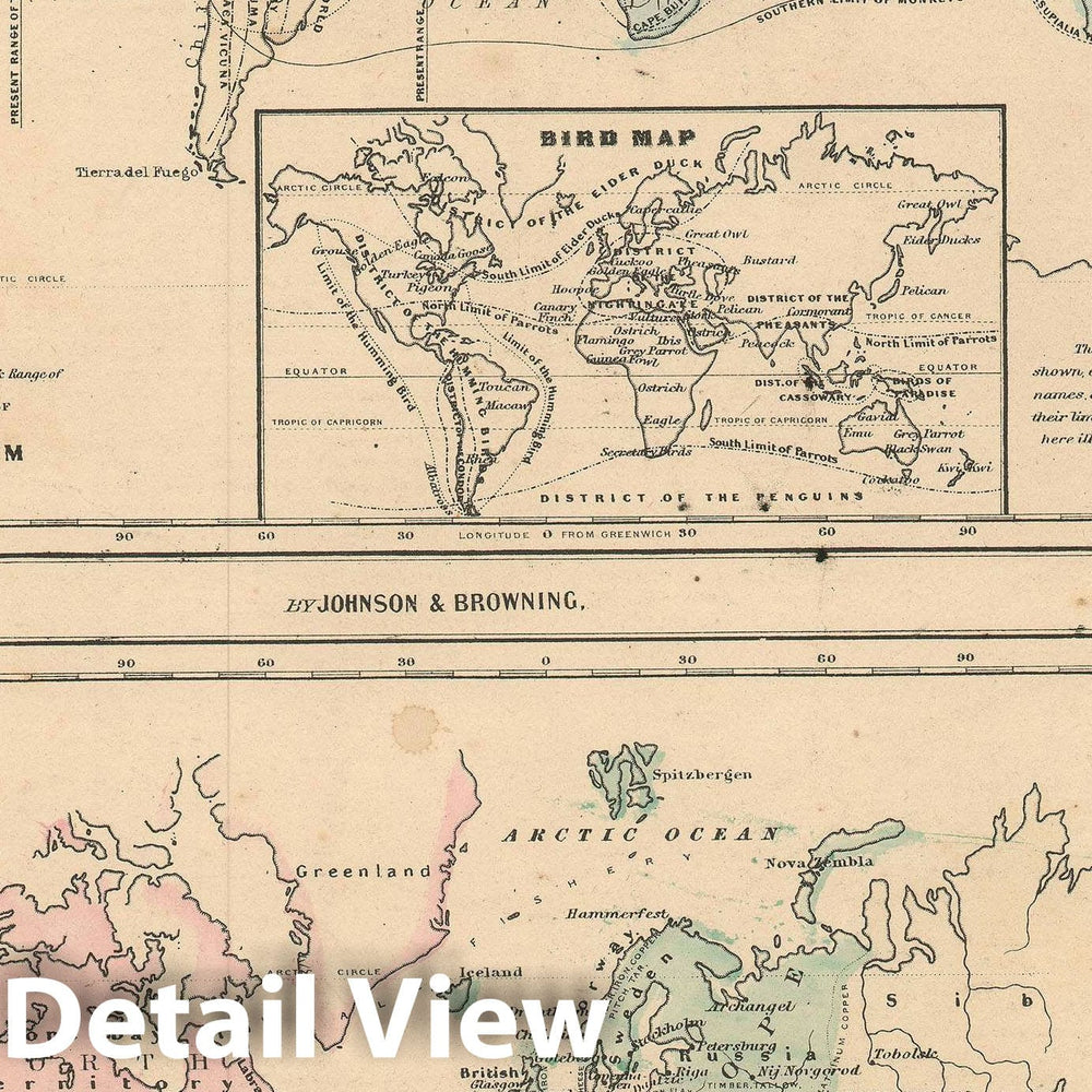 Historic Map : The World's Industry and Animals, Johnson, 1861, Vintage Wall Art