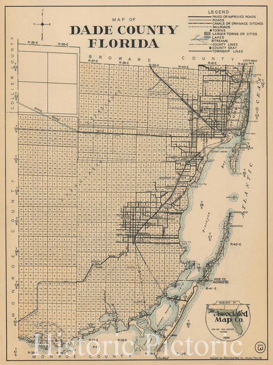 Historic Map : Dade County, Florida, 1926, Vintage Wall Art