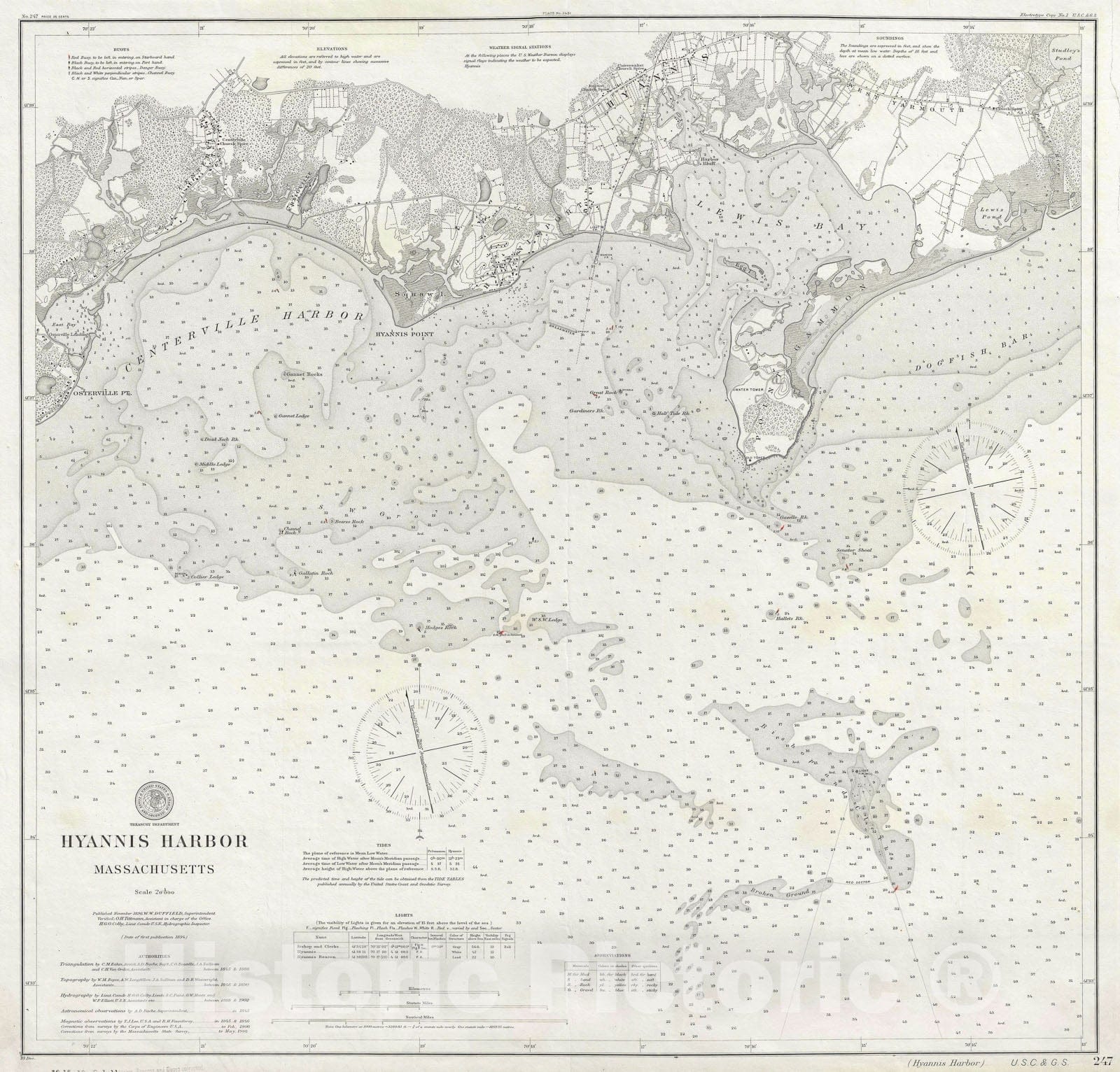 Historic Map : Hyannis Harbor "Hyannisport", Cape Cod, U.S. Coast Survey, 1906, Vintage Wall Art