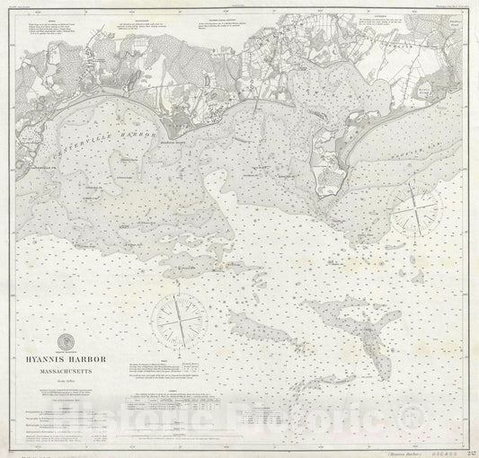 Historic Map : Hyannis Harbor "Hyannisport", Cape Cod, U.S. Coast Survey, 1906, Vintage Wall Art