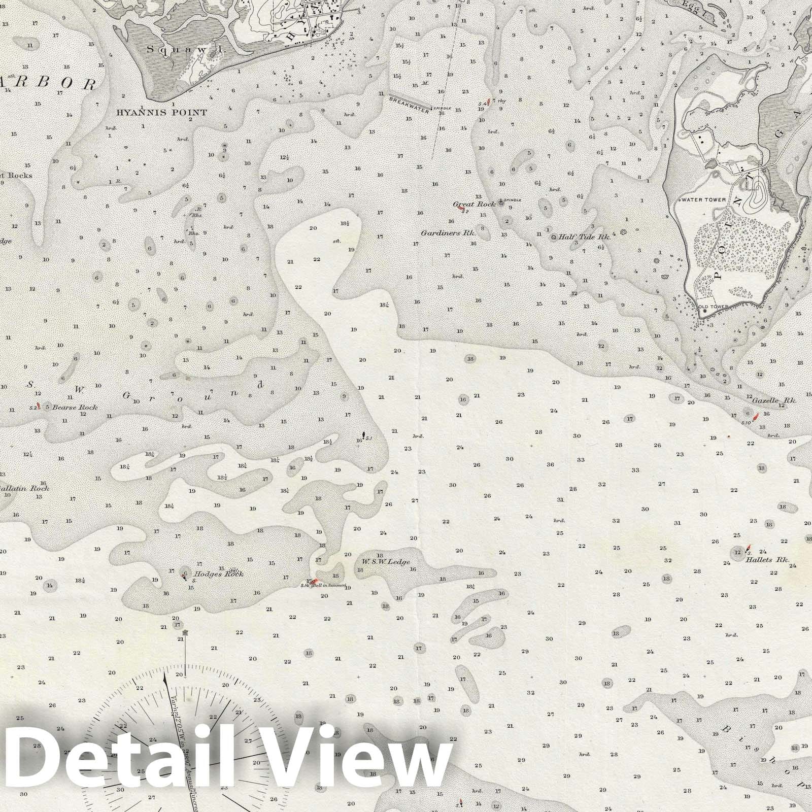Historic Map : Hyannis Harbor "Hyannisport", Cape Cod, U.S. Coast Survey, 1906, Vintage Wall Art