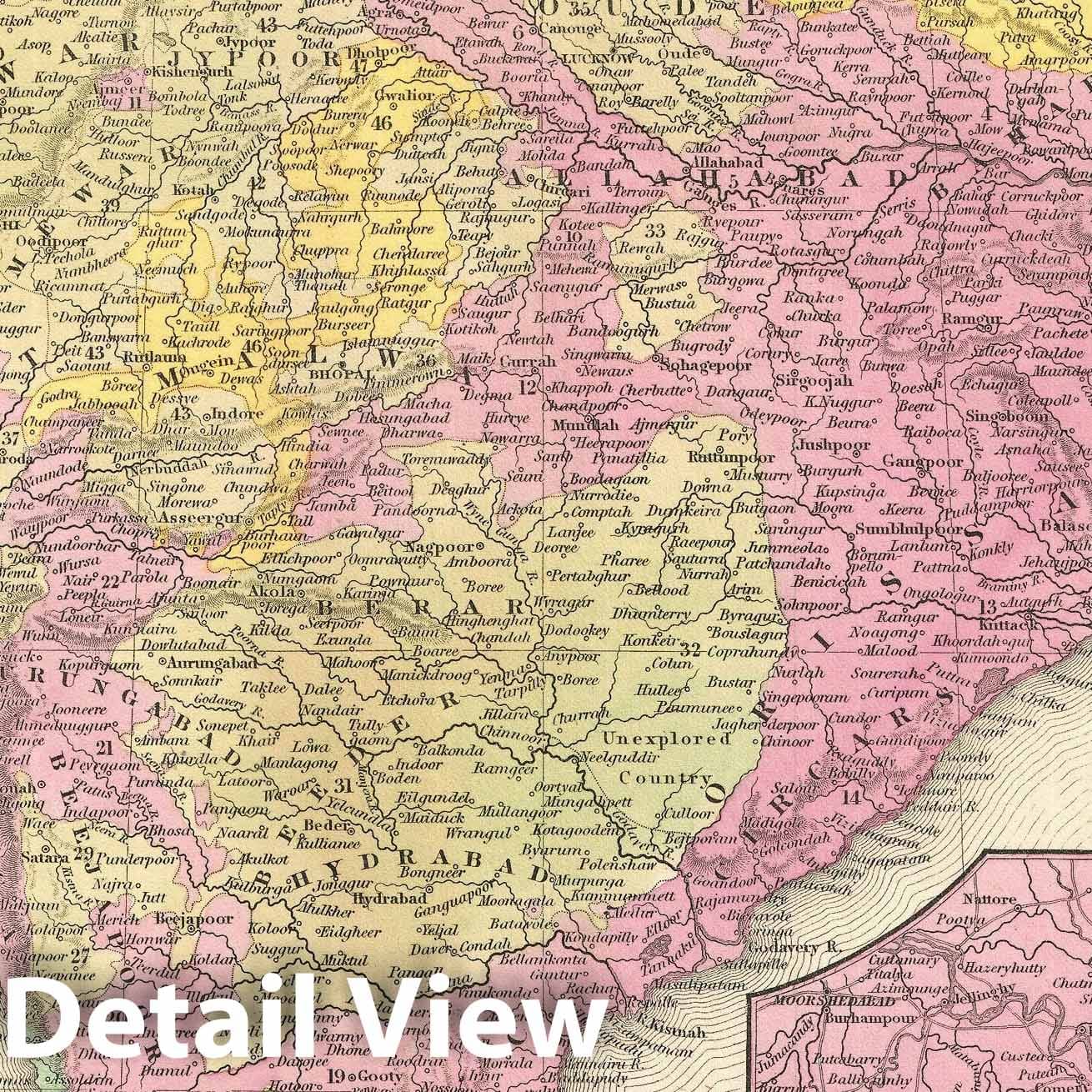 Historic Map : Hindoostan, Mitchell, 1854, Vintage Wall Art