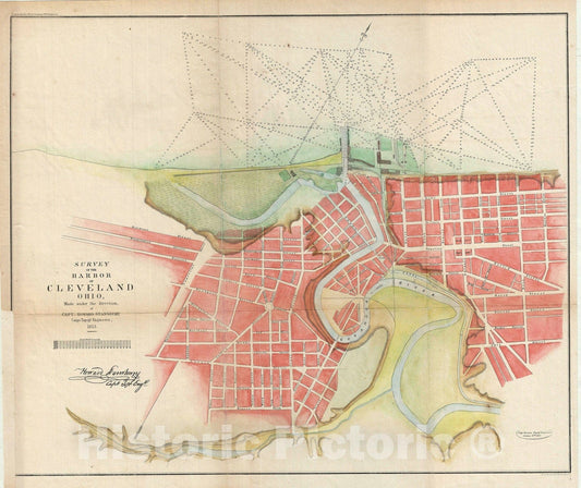 Historic Map : The Cleveland harbor, Ohio., Topographical, 1853, Vintage Wall Art