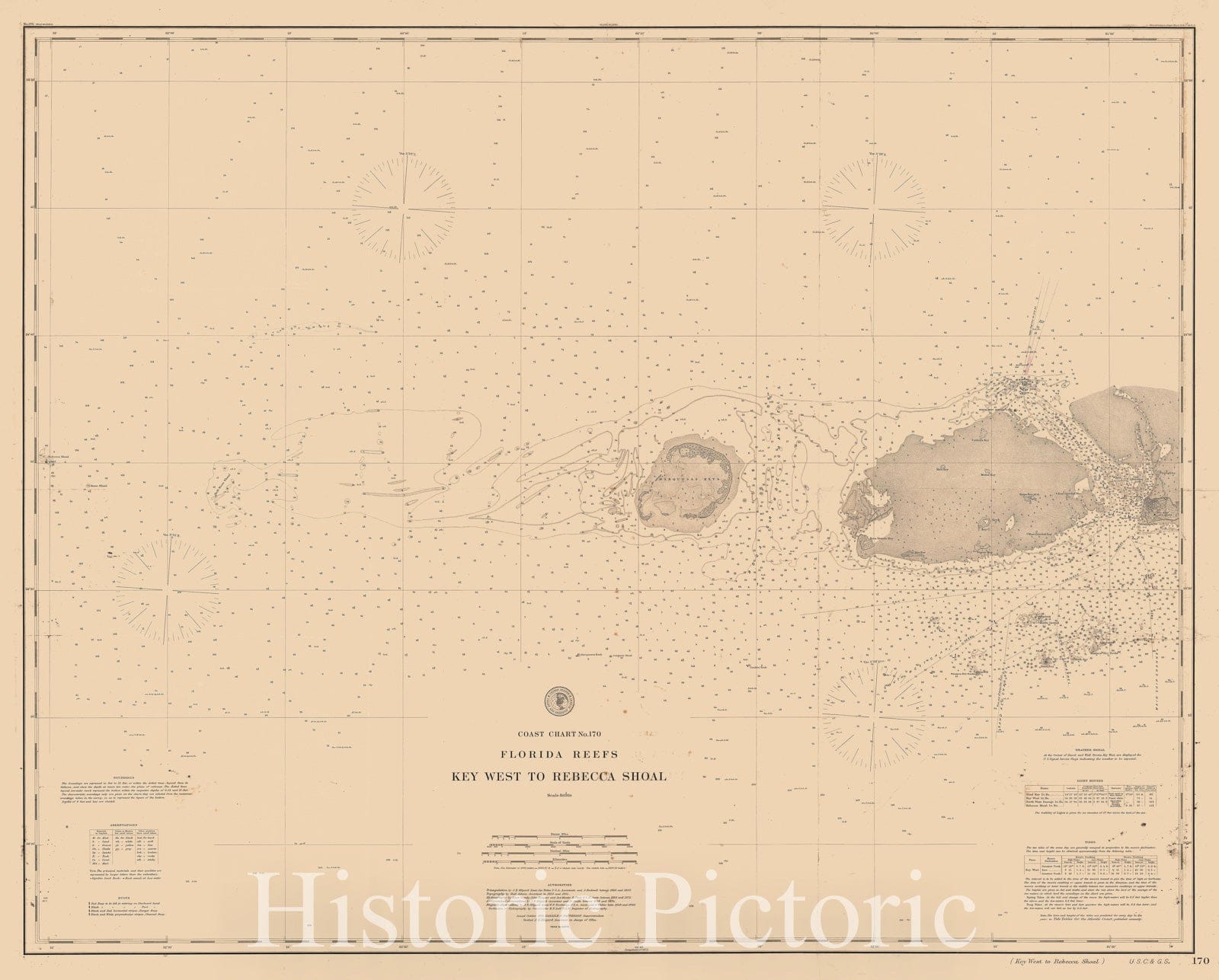 Historic Map : Nautical Chart Key West and Marquesas Keys, Florida, U.S.C.G.S., 1889, Vintage Wall Art