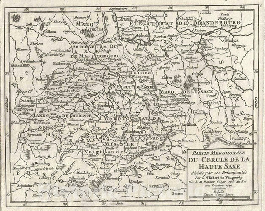 Historic Map : Southern Upper Saxony, Germany, Vaugondy, 1749, Vintage Wall Art