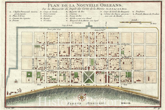 Historic Map : New Orleans, Louisiana, Bellin, 1744, Vintage Wall Art