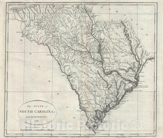Historic Map : South Carolina, John Reid, 1795, Vintage Wall Art