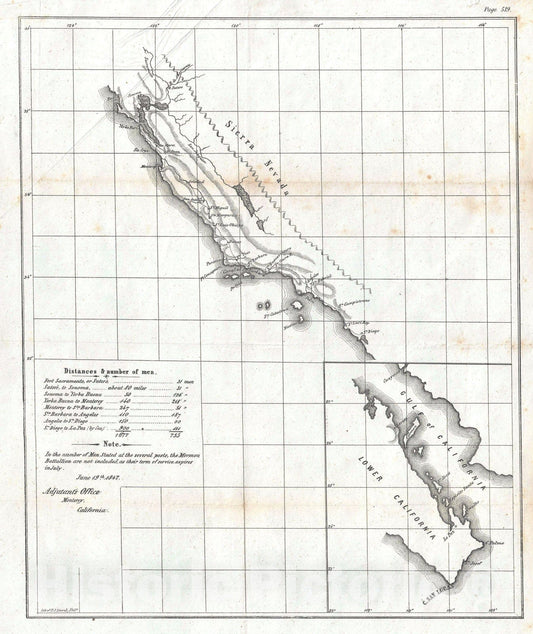 Historic Map : The California Coastline and its Army Forts, Army, 1847, Vintage Wall Art