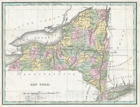 Historic Map : New York State, BraArtd, 1835, Vintage Wall Art