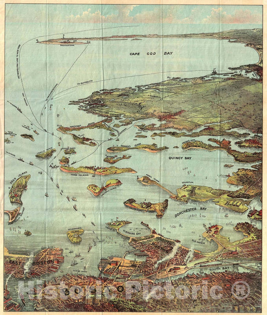 Historic Map : Boston Harbor from Boston to Cape Cod and Provincetown, View, 1890, Vintage Wall Art