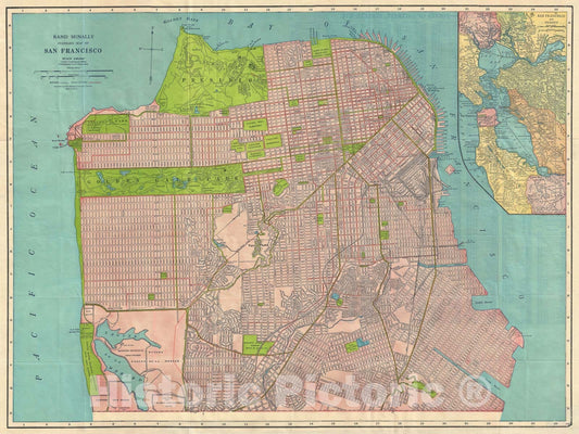 Historic Map : Plan of San Francisco, California, Rand McNally, 1927, Vintage Wall Art