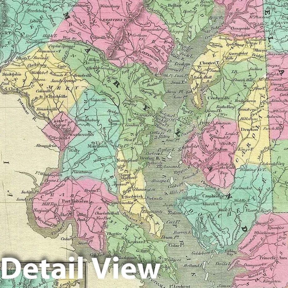 Historic Map : Delaware and Maryland, Burr, 1833, Vintage Wall Art