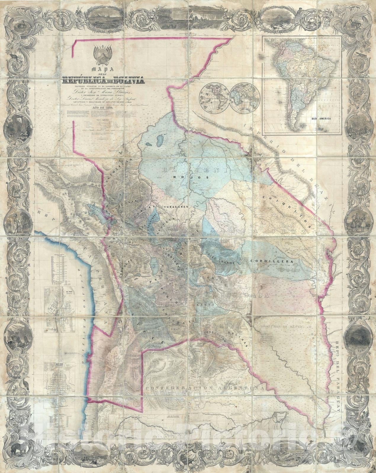 Historic Map : Boliviau, Colton and Ondarza, 1859, Vintage Wall Art