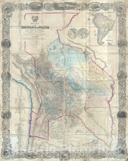 Historic Map : Boliviau, Colton and Ondarza, 1859, Vintage Wall Art