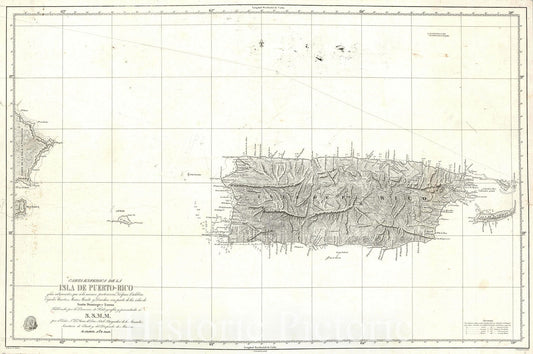 Historic Map : 'Deposito Hidrografico' Map of Puerto Rico "Porto Rico", Moreno, 1840, Vintage Wall Art