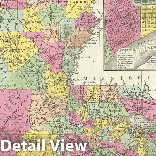 Historic Map : Louisiana, Mitchell, 1854, Vintage Wall Art