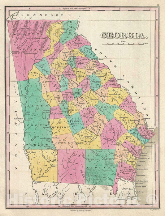 Historic Map : Georgia, Finley, 1828, Vintage Wall Art