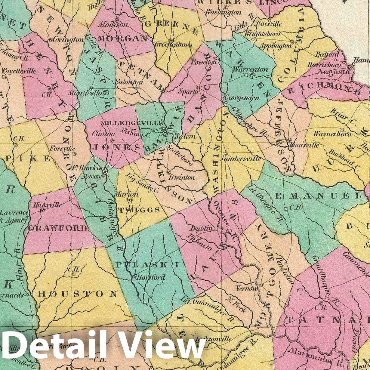 Historic Map : Georgia, Finley, 1828, Vintage Wall Art