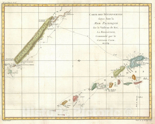 Historic Map : New Caledonia and Vanuatu, Benard and Cook, 1778, Vintage Wall Art