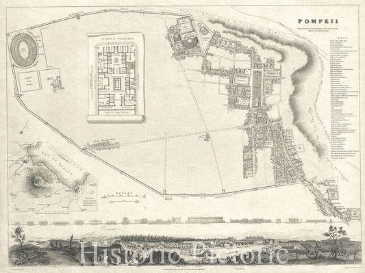 Historic Map : Plan of Pompeii, Italy, S.D.U.K., 1832, Vintage Wall Art
