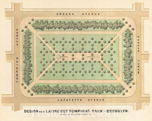 Historic Map : Von King Park or Tompkins Park, Brooklyn, New York, Vaux and Olmstead, 1871, Vintage Wall Art