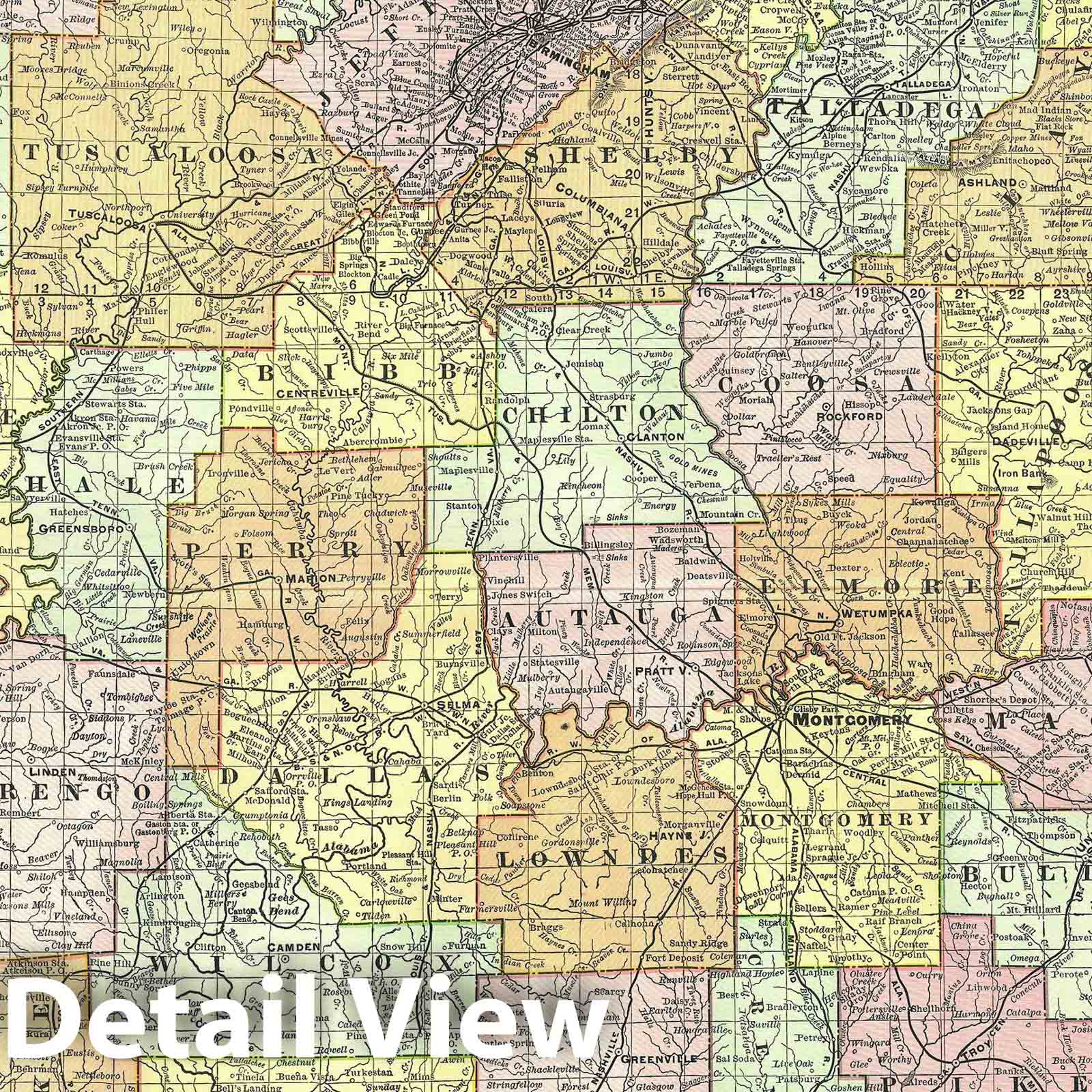 Historic Map : Alabama, Rand McNally, 1892, Vintage Wall Art