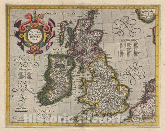 Historic Map : The British Isles, Mercator - Hondius, 1613, Vintage Wall Art