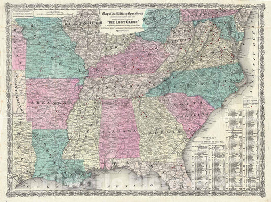 Historic Map : The Southern States or 'Lost Cause', Colton, 1867, Vintage Wall Art