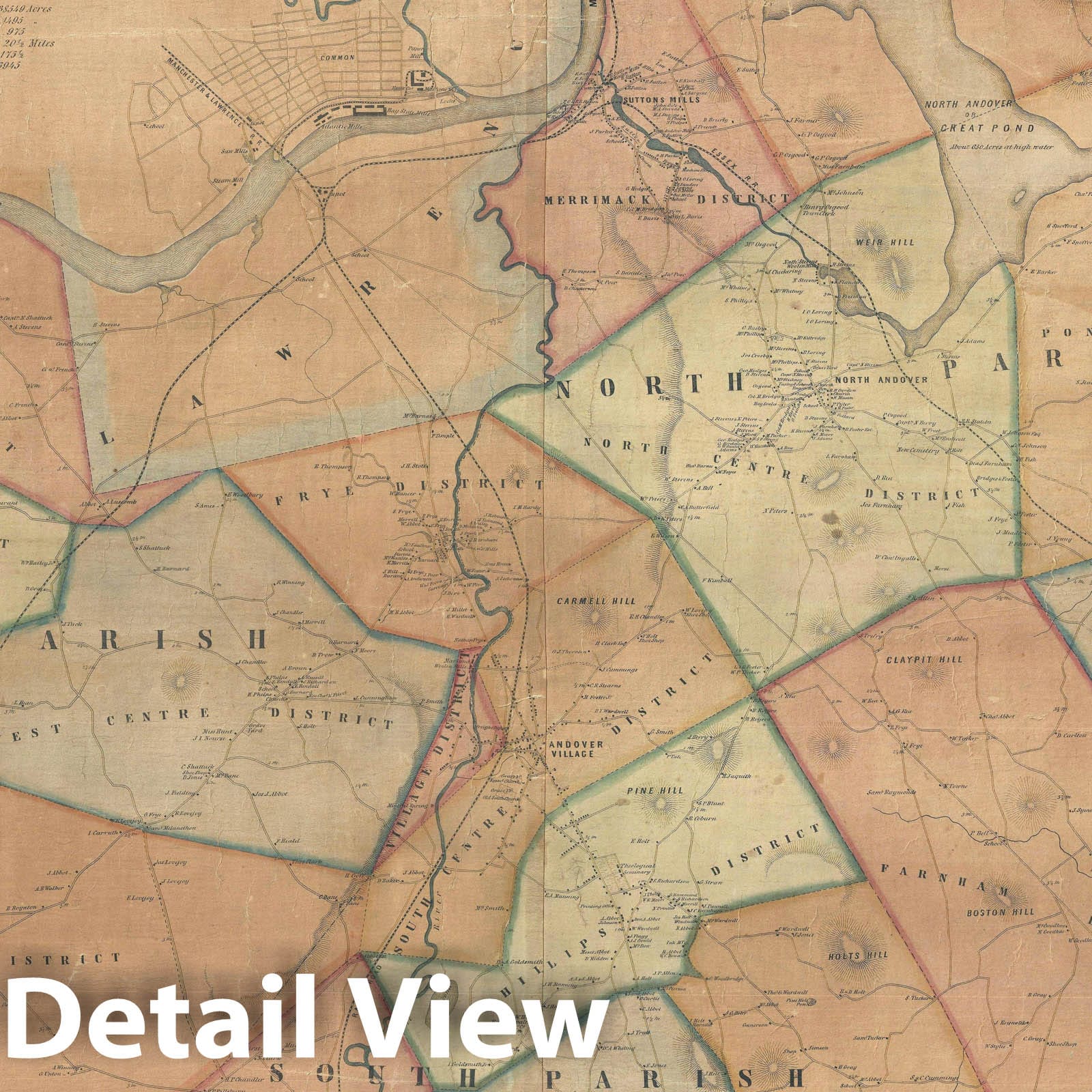 Historic Map : Andover, Massachusetts, Walling, 1852, Vintage Wall Art