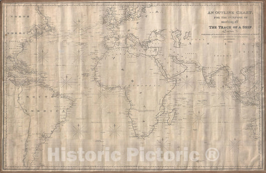 Historic Map : Nautical Chart The World, Blueback, 1846, Vintage Wall Art