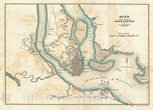 Historic Map : Plan of Charleston, South Carolina, Marshall, 1832, Vintage Wall Art