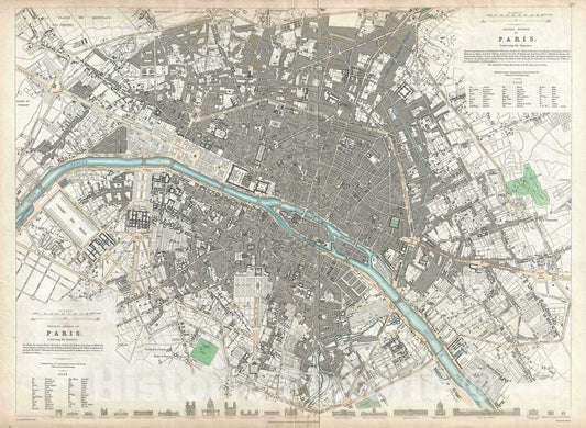 Historic Map : Plan of Paris, France, S.D.U.K., 1834, Vintage Wall Art