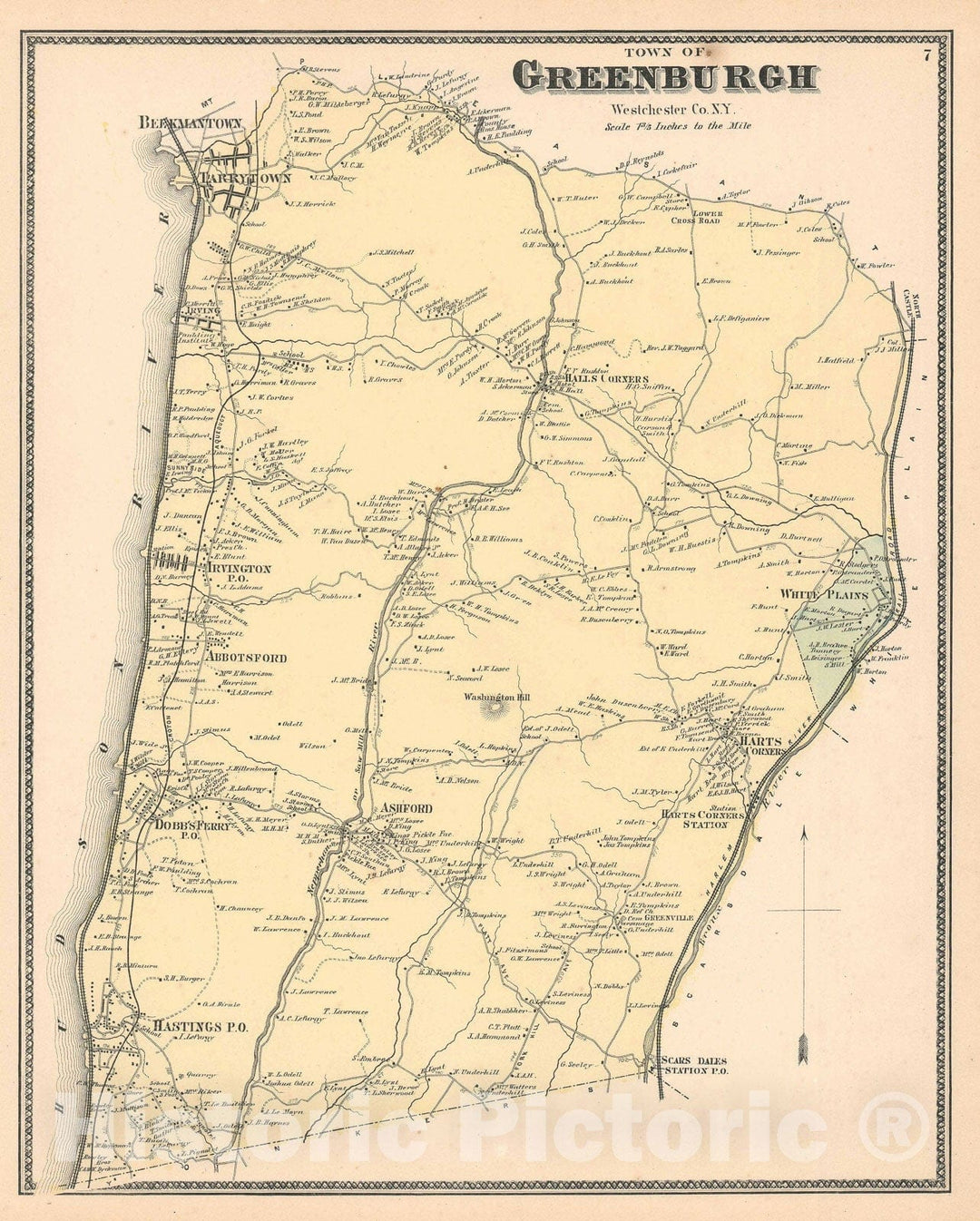 Historic Map : Westchester "White Plains, Scarsdale, Hastings", New York, Beers, 1867, Vintage Wall Art
