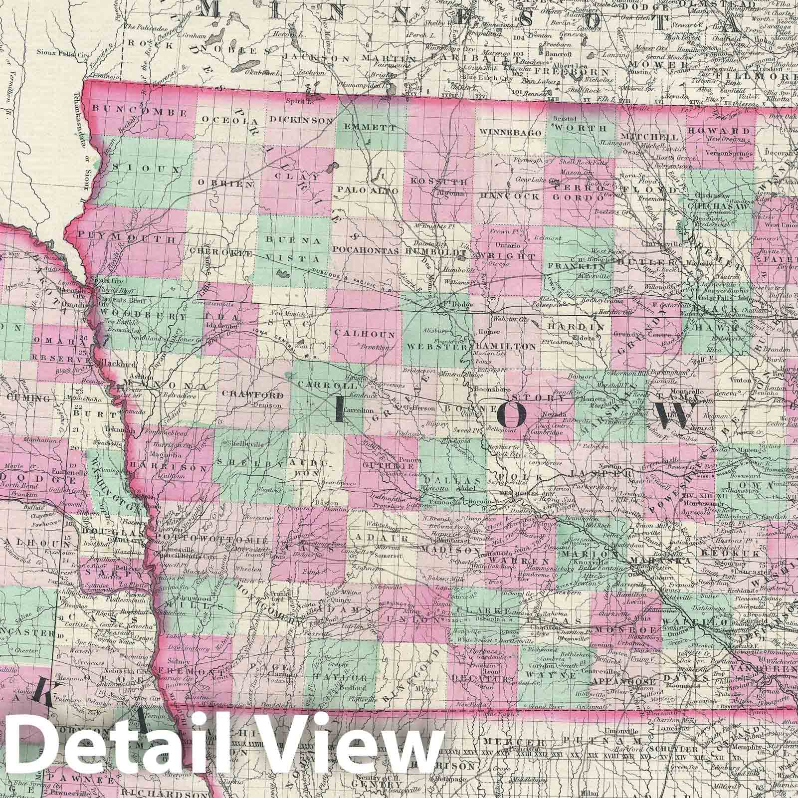 Historic Map : Iowa and Nebraska, Johnson, 1864 v1, Vintage Wall Art