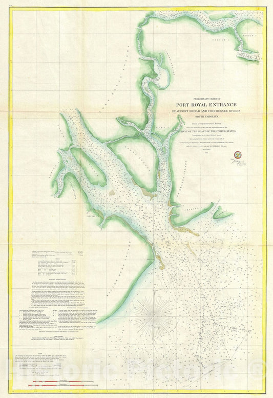 Historic Map : Port Royal Entrance "Hilton Head, Beaufort", South Carolina, U.S. Coast Survey, 1862, Vintage Wall Art