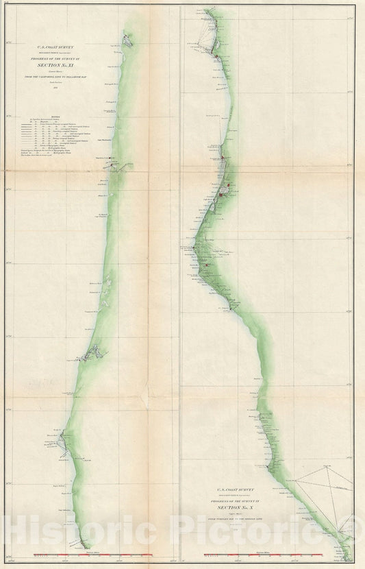 Historic Map : The Oregon and Nothern California Coastline, U.S. Coast Survey, 1871, Vintage Wall Art
