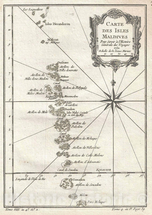 Historic Map : The Maldives, Bellin, 1750, Vintage Wall Art
