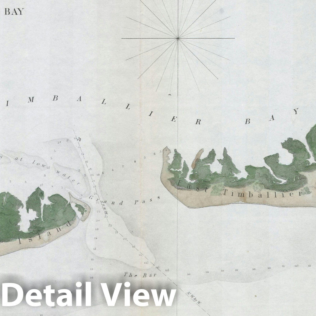 Historic Map : Timbalier Bay, Louisiana, U.S.C.S., 1853, Vintage Wall Art