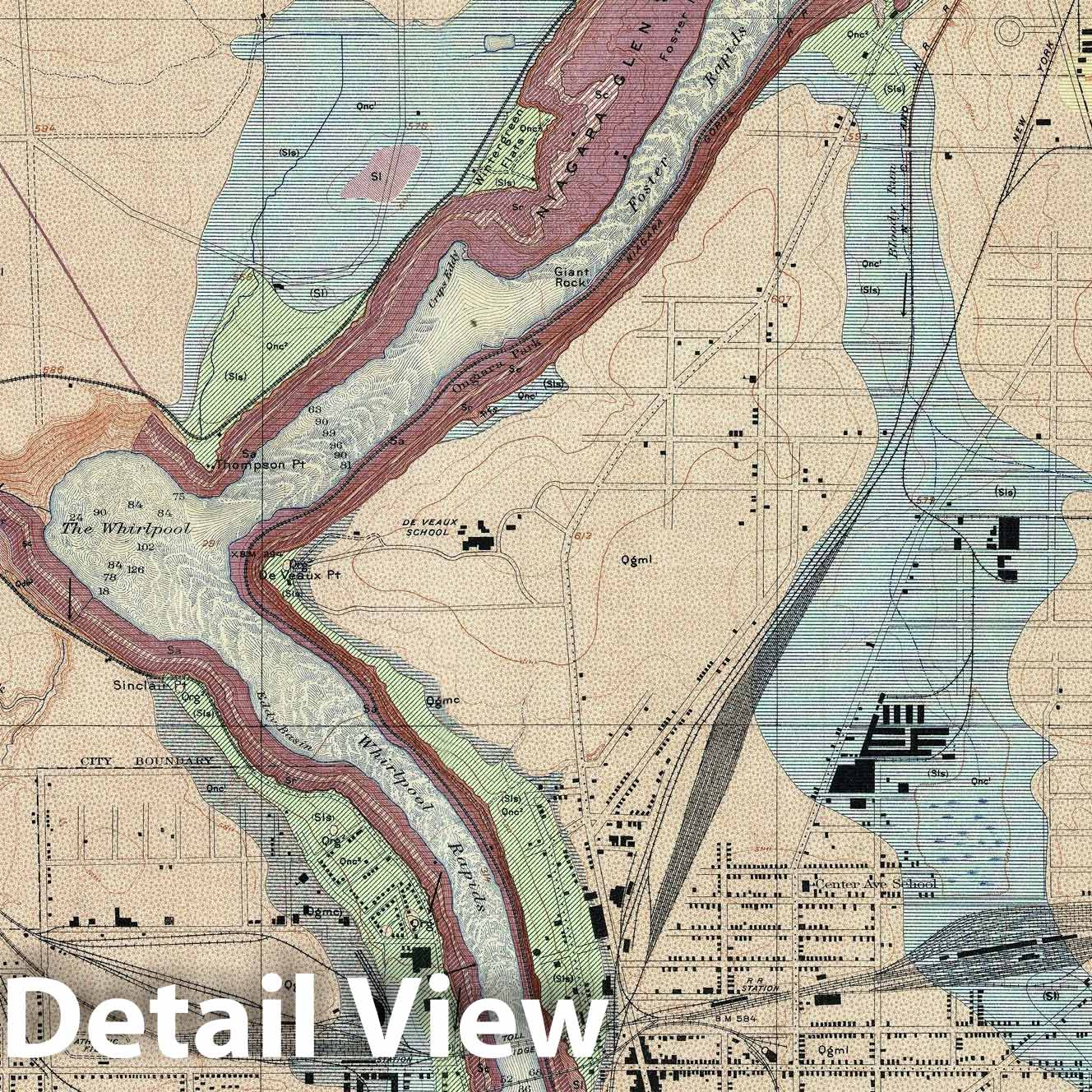Historic Map : U.S. Geological Survey Areal Geology Map of Niagara River, New York "with Niagara Falls", 1913, Vintage Wall Art