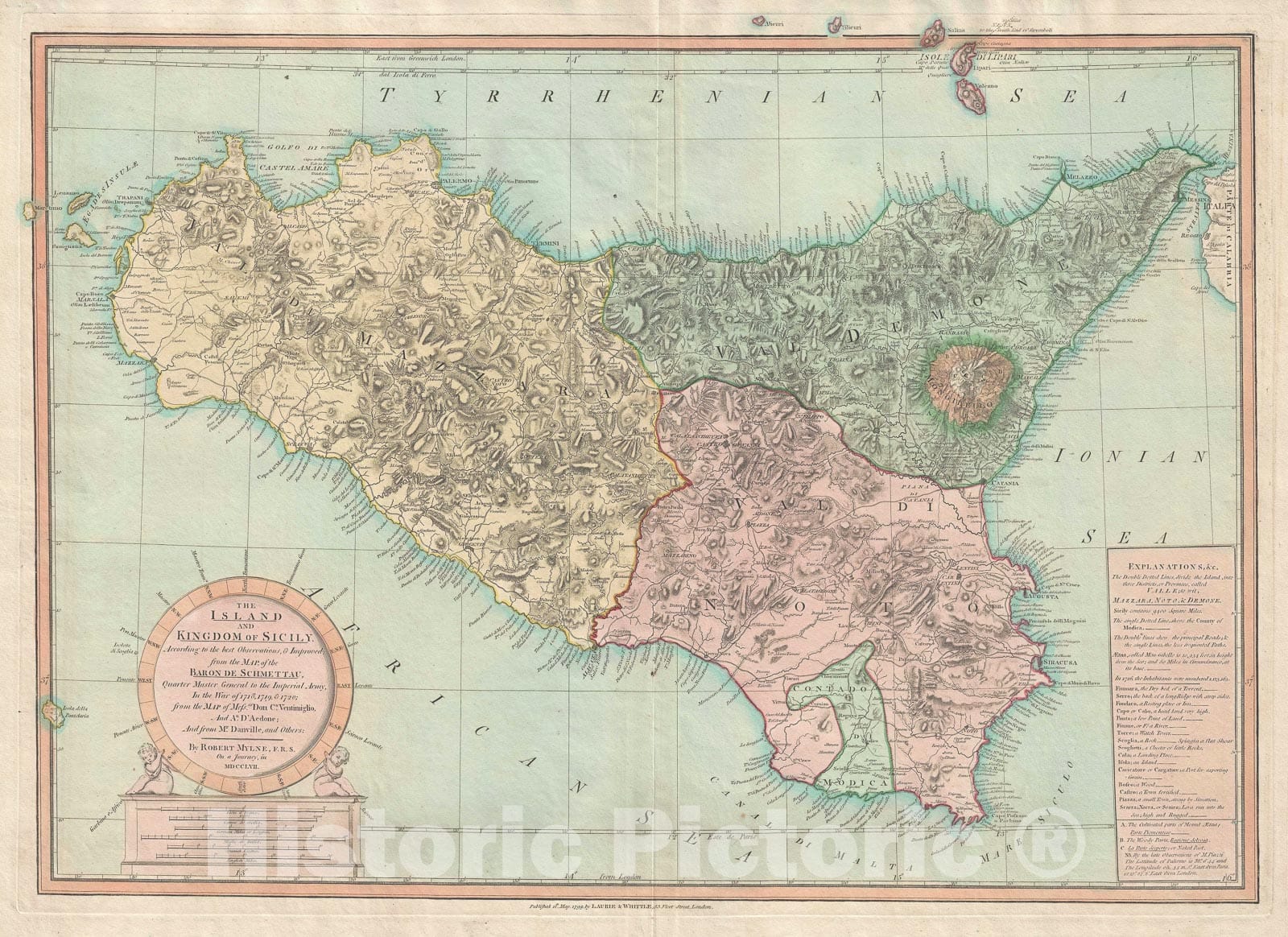 Historic Map : Sicily, Mylne and Laurie and Whittle, 1799, Vintage Wall Art