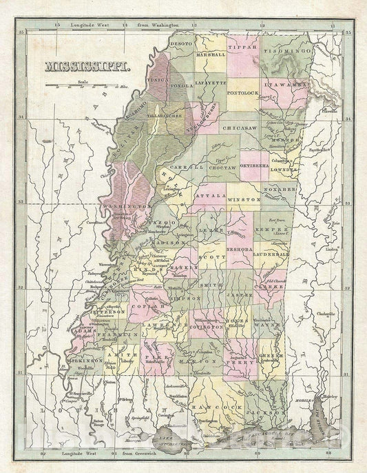Historic Map : Mississippi, BraArtd, 1835, Vintage Wall Art